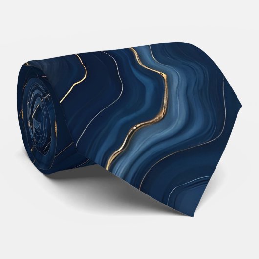Moderne Blue Gold Marmor Collection Krawatte (Gerollt)