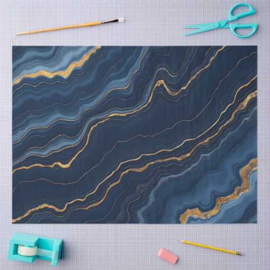 Moderne Blue Gold Marmor Collection Seidenpapier (Basteln)