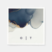 Moderne Blue Gold Monogram Beach Hochzeit Serviette (Vorderseite)