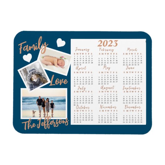 Moderne Blue & Gold New Year Calendar Fotos Magnet (Horizontal)
