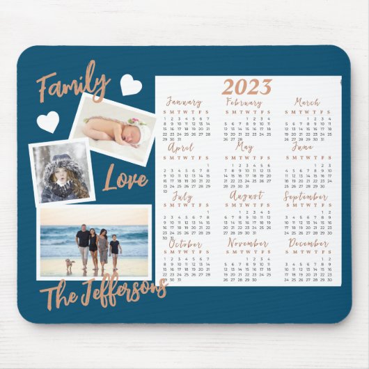 Moderne Blue & Gold New Year Calendar Fotos Mousepad (Vorne)