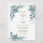 Moderne Blue & Gold Poinsettia Wedding Einladung (Vorderseite)