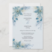 Moderne Blue & Gold Poinsettias auf Blue Wedding Einladung (Vorderseite)
