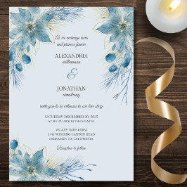 Moderne Blue & Gold Poinsettias auf Blue Wedding Einladung