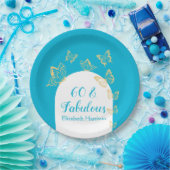 Moderne Blue Gold Schmetterlinge Fabulous Geburtst Pappteller (Party)