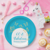 Moderne Blue Gold Schmetterlinge Fabulous Geburtst Pappteller (Party)