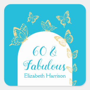 Moderne Blue Gold Schmetterlinge Fabulous Geburtst Quadratischer Aufkleber