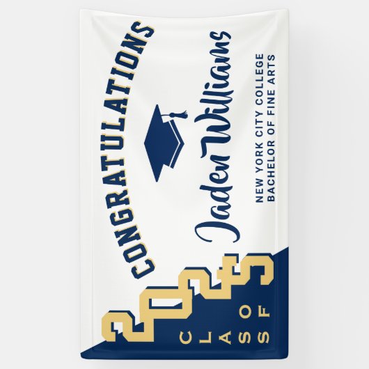 Moderne Blue Golden Abschluss Class 2025 Party Banner (Vertikal)