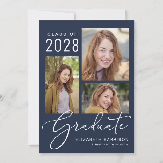 Moderne Blue Graduation Party für Foto Einladung (Vorderseite)