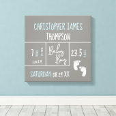 Moderne Blue Gray Baby Boy Geburtserklärung Leinwanddruck (Insitu (Holzboden))