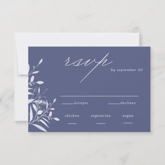 Moderne Blue Gray Foliage Wedding RSVP Card Karte (Vorderseite)