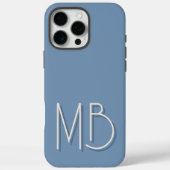 Moderne Blue Gray Monogram Initials zeitgenössisch Case-Mate iPhone Hülle (Rückseite)