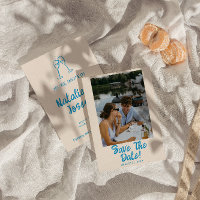 Moderne Blue Hand Drawn Bright Retro Foto Hochzeit