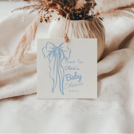 Moderne Blue Hand Gezeichnet Bow Baby Boy Shower Geschenkanhänger
