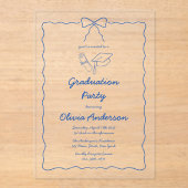 Moderne Blue Hand Gezeichnet Wavy Bow Graduation P Acryleinladungen (Vorderseite)