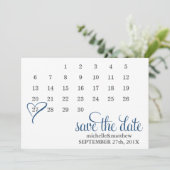 Moderne Blue Heart Kalender Hochzeit Sichern Sie d Save The Date (Stehend Vorderseite)