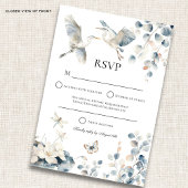Moderne Blue Heron Foliage Hochzeit RSVP Karte
