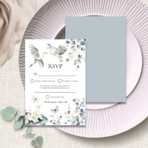 Moderne Blue Heron Foliage Hochzeit RSVP Karte