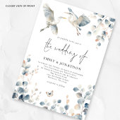 Moderne Blue Heron Pastel Foliage Hochzeit Einladung