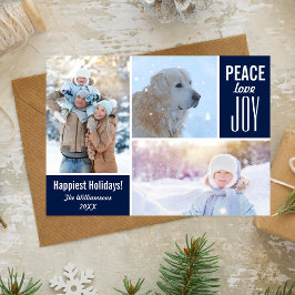 Moderne Blue Holidays Peace Liebe Joto Collage Feiertagskarte
