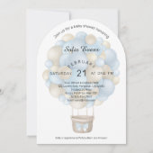 Moderne Blue Hot Air Ballon Baby Dusche Einladung (Vorderseite)