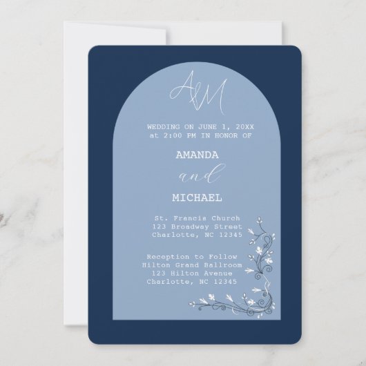 Moderne Blue Hues Arch Wedding Einladung (Vorderseite)