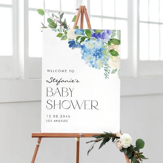 Moderne Blue Hydrangea Blume Babydusche Empfang Poster