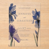 Moderne Blue Iris Blume Hochzeit Acryleinladungen (Vorderseite)