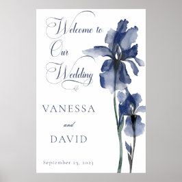 Moderne Blue Iris Blume zentriert Hochzeit Poster