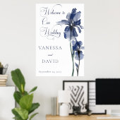 Moderne Blue Iris Blume zentriert Hochzeit Poster (Heimbüro)