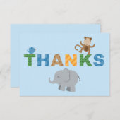 Moderne Blue Jungle Animals Boy Baby Dusche Dankeskarte (Vorne/Hinten)