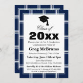 Moderne Blue Kariert Graduation Party Einladung (Vorne/Hinten)