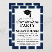 Moderne Blue Kariert Graduation Party Einladung (Vorne/Hinten)