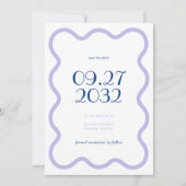 Moderne Blue Lavender Wave Scallop Border Wedding Save The Date (Vorderseite)