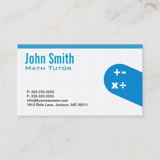 Moderne Blue Math Tutor Business Card Visitenkarte (Vorderseite)