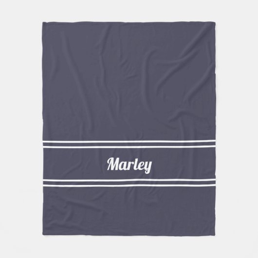 Moderne Blue Minimal Name Monogram Script Vorlage Fleecedecke (Vorderseite)