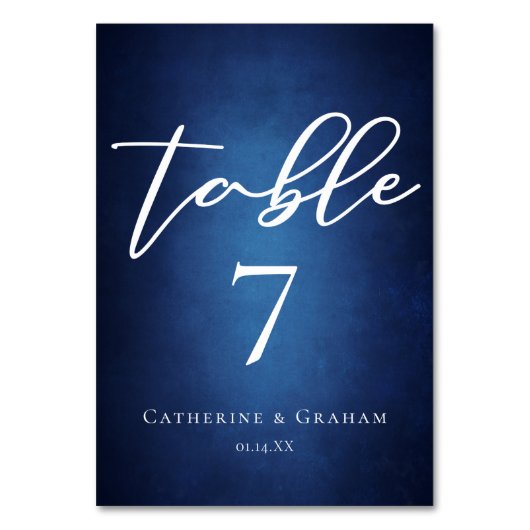 Moderne Blue Minimalistisch Abend Wedding Tischnummer (Rückseite)