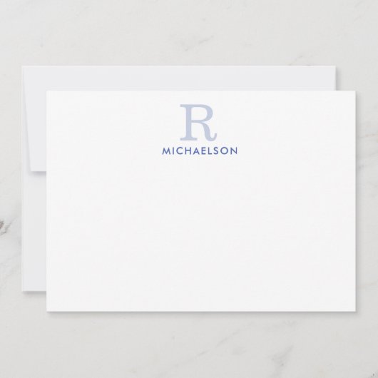 Moderne Blue Monogram Correspondent Flat Note Card Mitteilungskarte (Vorderseite)