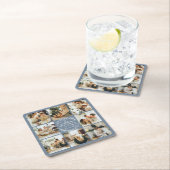 Moderne Blue Monogram Family Name & Foto Rechteckiger Pappuntersetzer (Vor Ort)