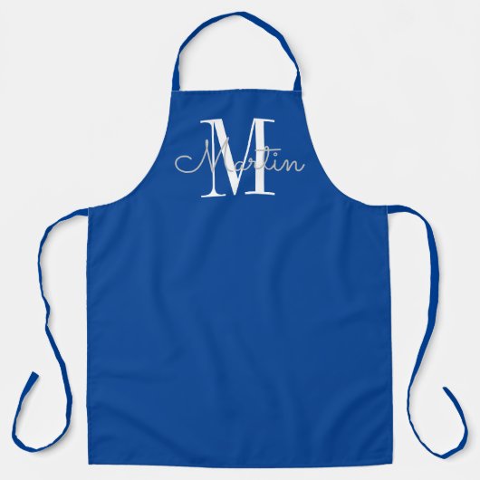 Moderne Blue Monogram Personalisiert Name Schürze (Vorderseite)