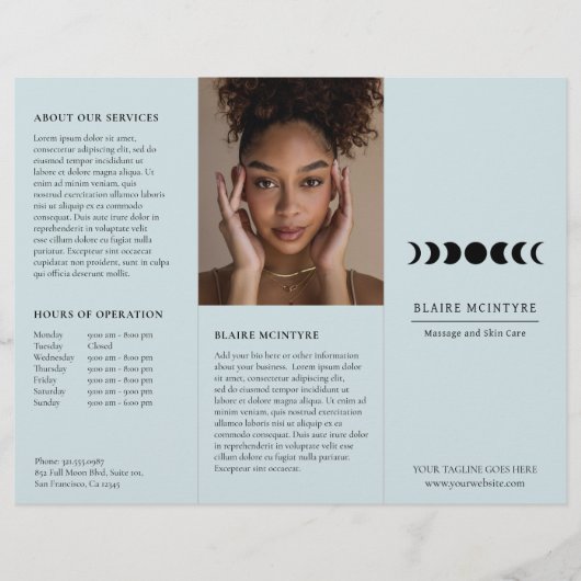 Moderne Blue Moon Phases Elegante Tri-fold Broschü (Vorderseite)