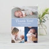 Moderne Blue Multiple Fotos Baby Boy Dusche Dankeskarte (Stehend Vorderseite)