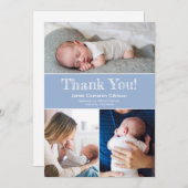 Moderne Blue Multiple Fotos Baby Boy Dusche Dankeskarte (Vorne/Hinten)