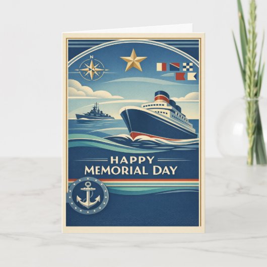 Moderne Blue Nautical Memorial Day Karte (Vorderseite)