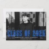 Moderne Blue Neon Class 2023 Foto Abschluss Ankündigung (Vorderseite)
