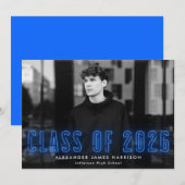 Moderne Blue Neon Class 2023 Foto Abschluss Ankündigung (Vorne/Hinten)