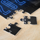 Moderne Blue Neon Class 2025 Abschluss Foto Puzzle (Seite)