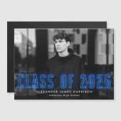 Moderne Blue Neon Class 2025 Foto Abschluss Magneteinladung (Vorne/Hinten)