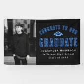 Moderne Blue Neon Foto Graduation Party Banner (Horizontal)