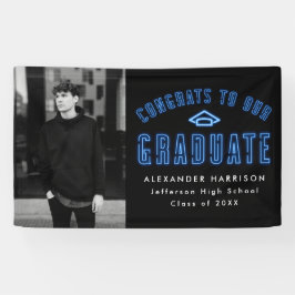 Moderne Blue Neon Foto Graduation Party Banner
